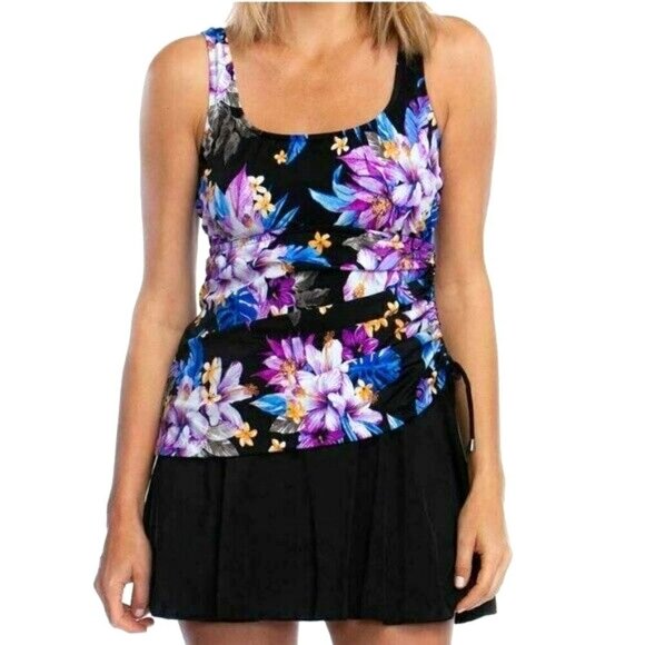 Rose Marie Reid Womens One Piece Floral Multicolor Swim Dress Swimsuit - XL - Picture 1 of 10
